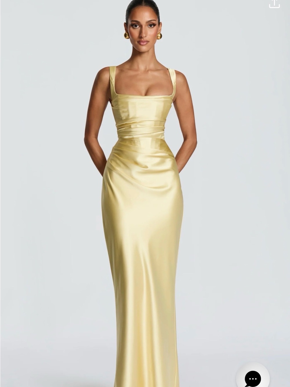 Elegant Satin Maxi Dress in Pale Yellow